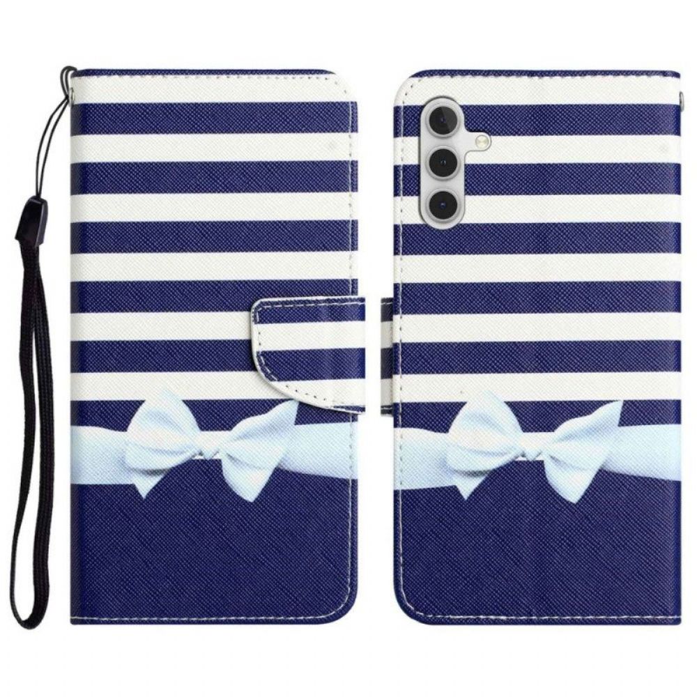 Flip Case Für Samsung Galaxy A14 / A14 5G Mit Kordel Marineblaues Armband