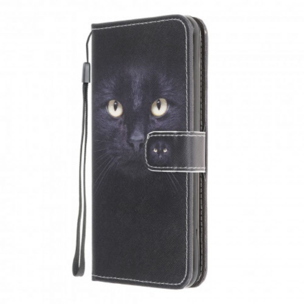 Flip Case Für Samsung Galaxy XCover 5 Mit Kordel String Mit Schwarzen Katzenaugen