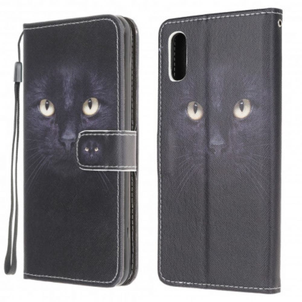 Flip Case Für Samsung Galaxy XCover 5 Mit Kordel String Mit Schwarzen Katzenaugen