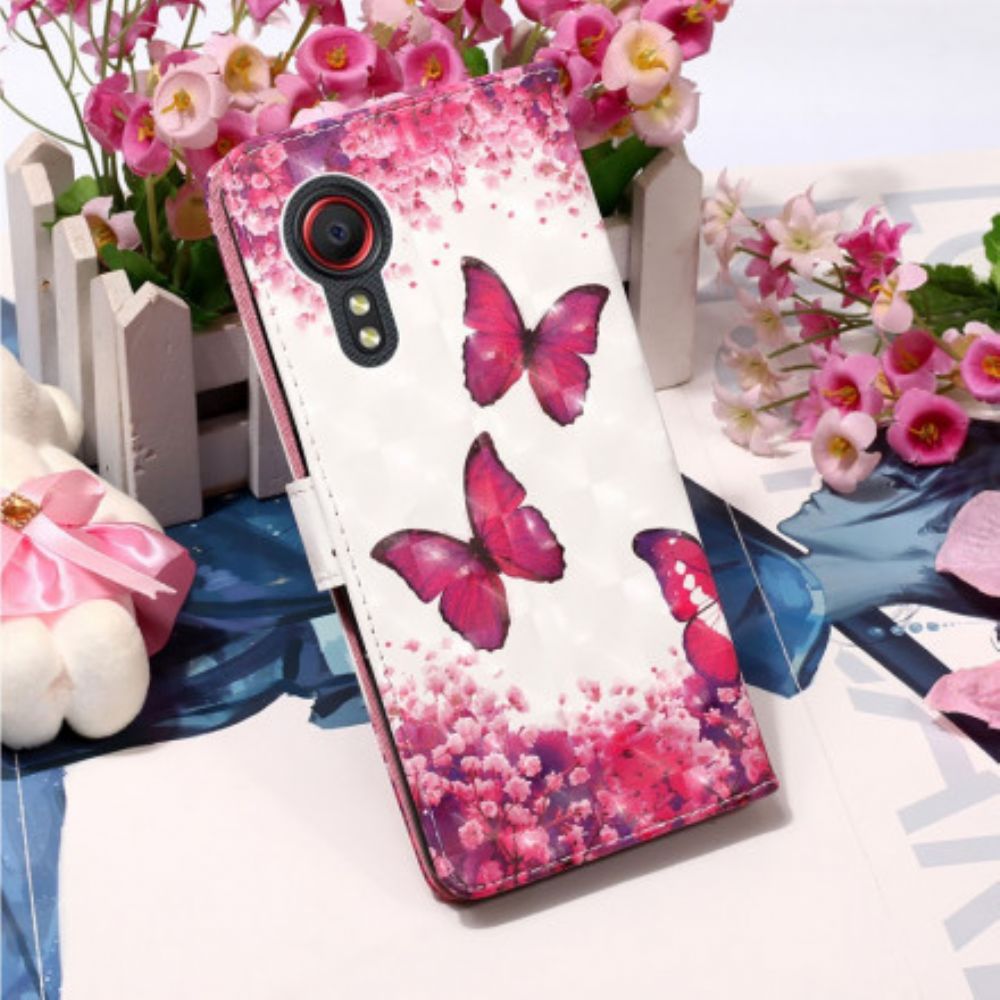 Flip Case Für Samsung Galaxy XCover 5 Rote Schmetterlinge