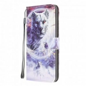 Flip Case Für Samsung Galaxy XCover 5 Wolf Im Winter Mit Lanyard