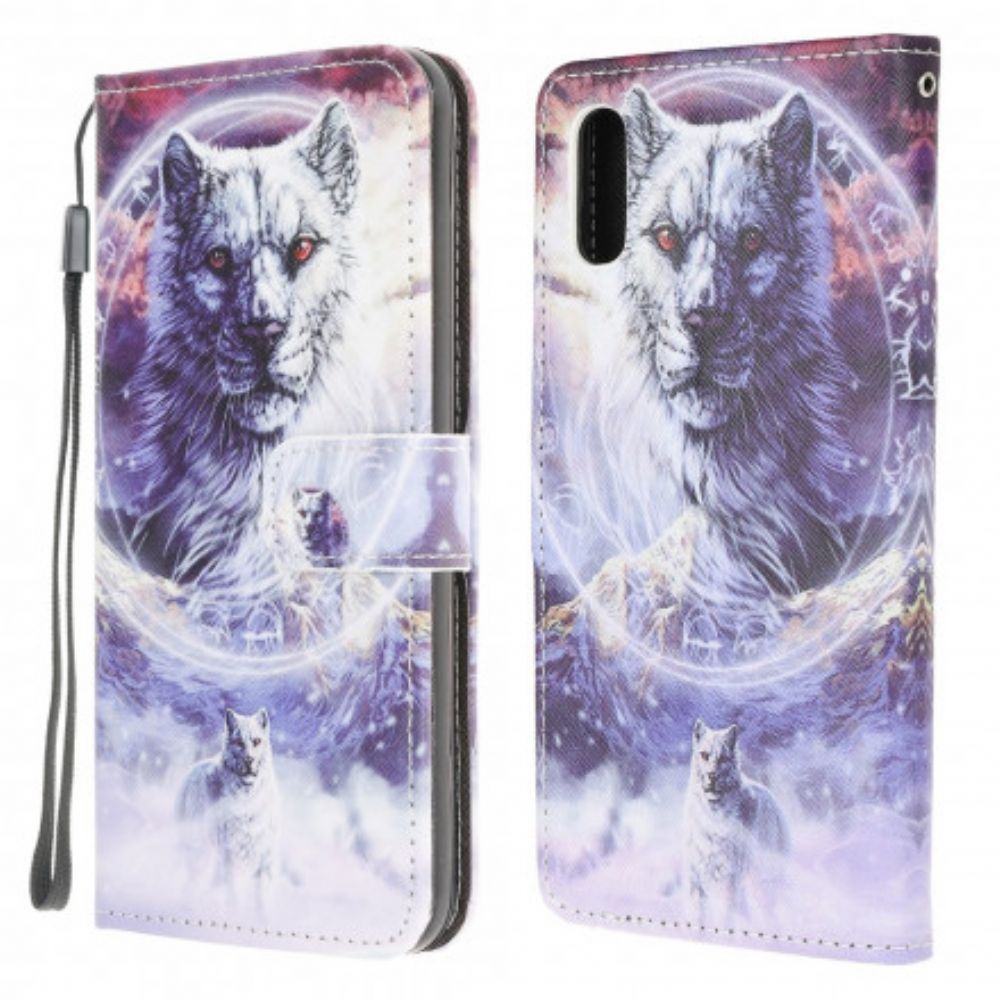 Flip Case Für Samsung Galaxy XCover 5 Wolf Im Winter Mit Lanyard