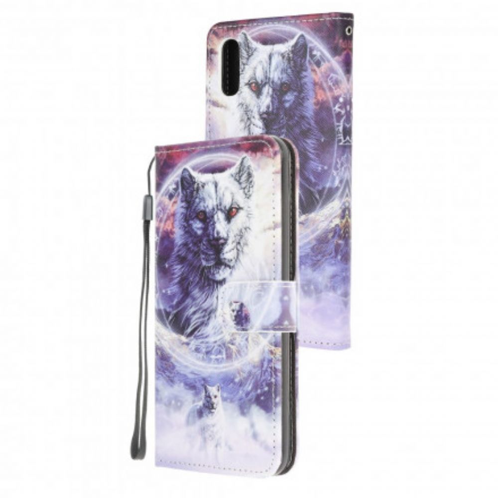 Flip Case Für Samsung Galaxy XCover 5 Wolf Im Winter Mit Lanyard