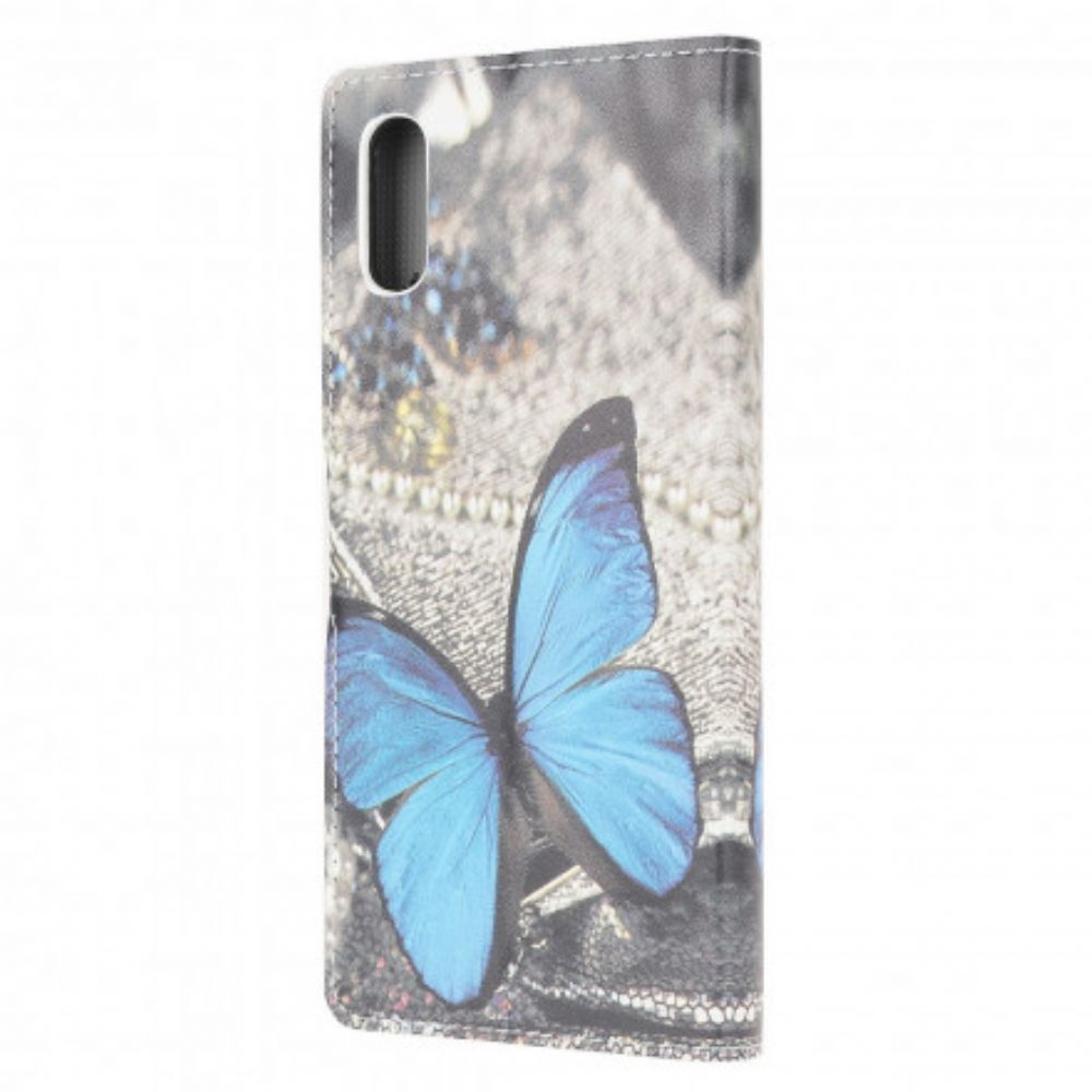 Lederhüllen Für Samsung Galaxy XCover 5 Blauer Schmetterling