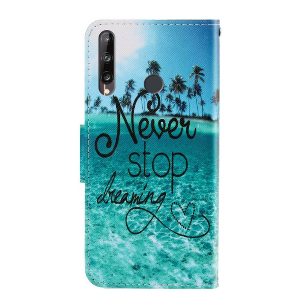 Flip Case Für Huawei P40 Lite E / Huawei Y7p Mit Kordel Hören Sie Nie Auf Zu Träumen Marineblaues Riemchen