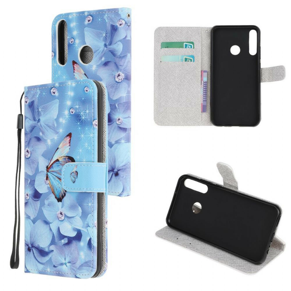 Flip Case Für Huawei P40 Lite E / Huawei Y7p Mit Kordel Schmetterlinge Mit Diamantriemen