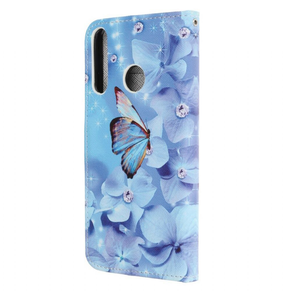 Flip Case Für Huawei P40 Lite E / Huawei Y7p Mit Kordel Schmetterlinge Mit Diamantriemen