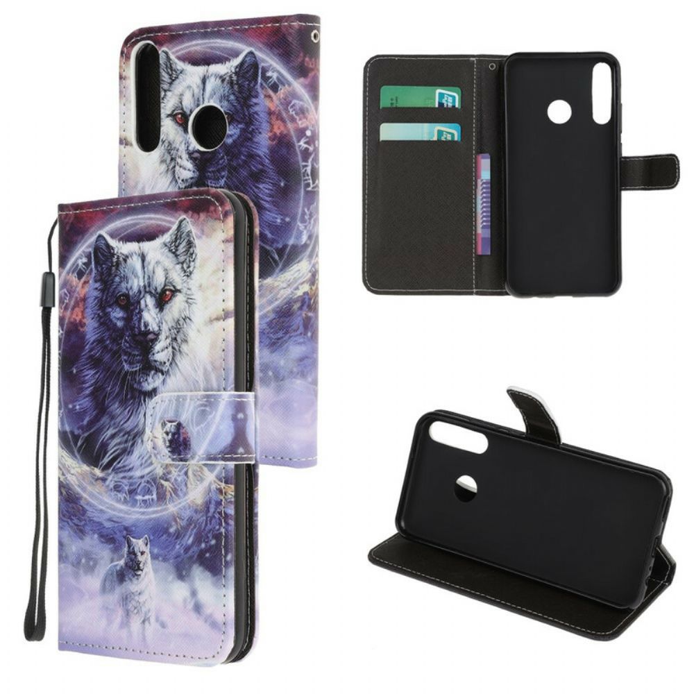 Lederhüllen Für Huawei P40 Lite E / Huawei Y7p Wolf Im Winter Mit Lanyard