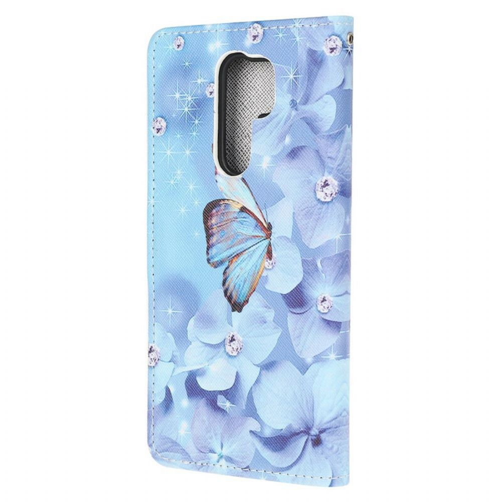 Flip Case Für Xiaomi Redmi 9 Mit Kordel Diamantband Schmetterlinge