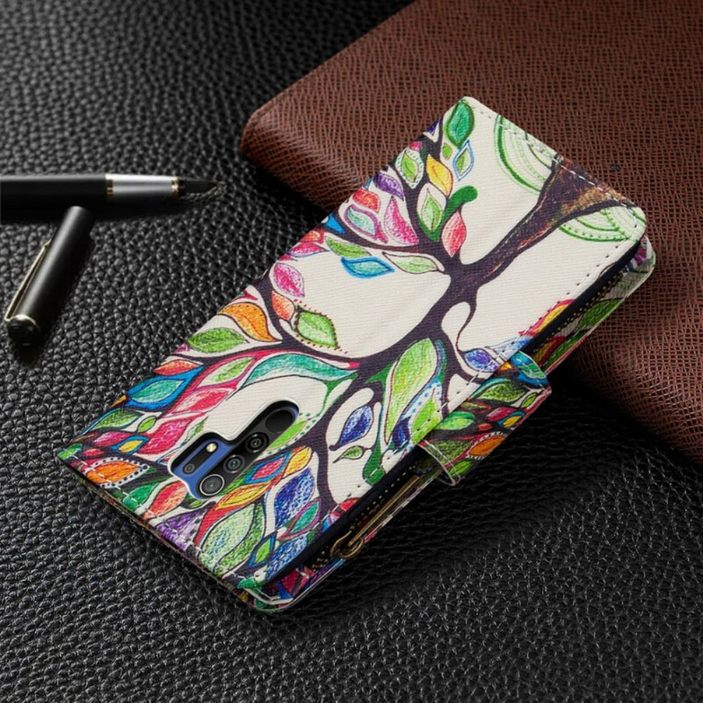 Flip Case Für Xiaomi Redmi 9 Reißverschlusstasche Mit Baum