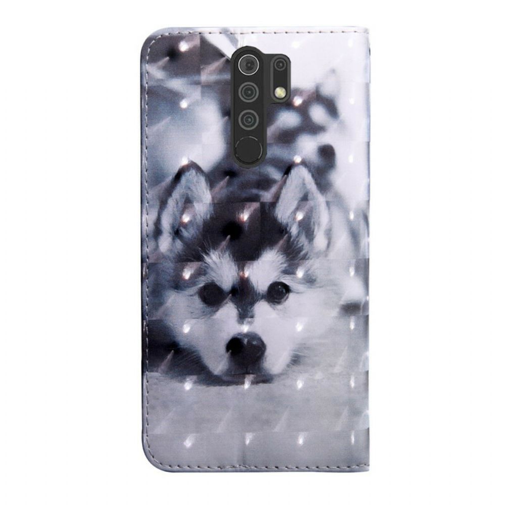 Flip Case Für Xiaomi Redmi 9 Schwarzer Und Weißer Hund