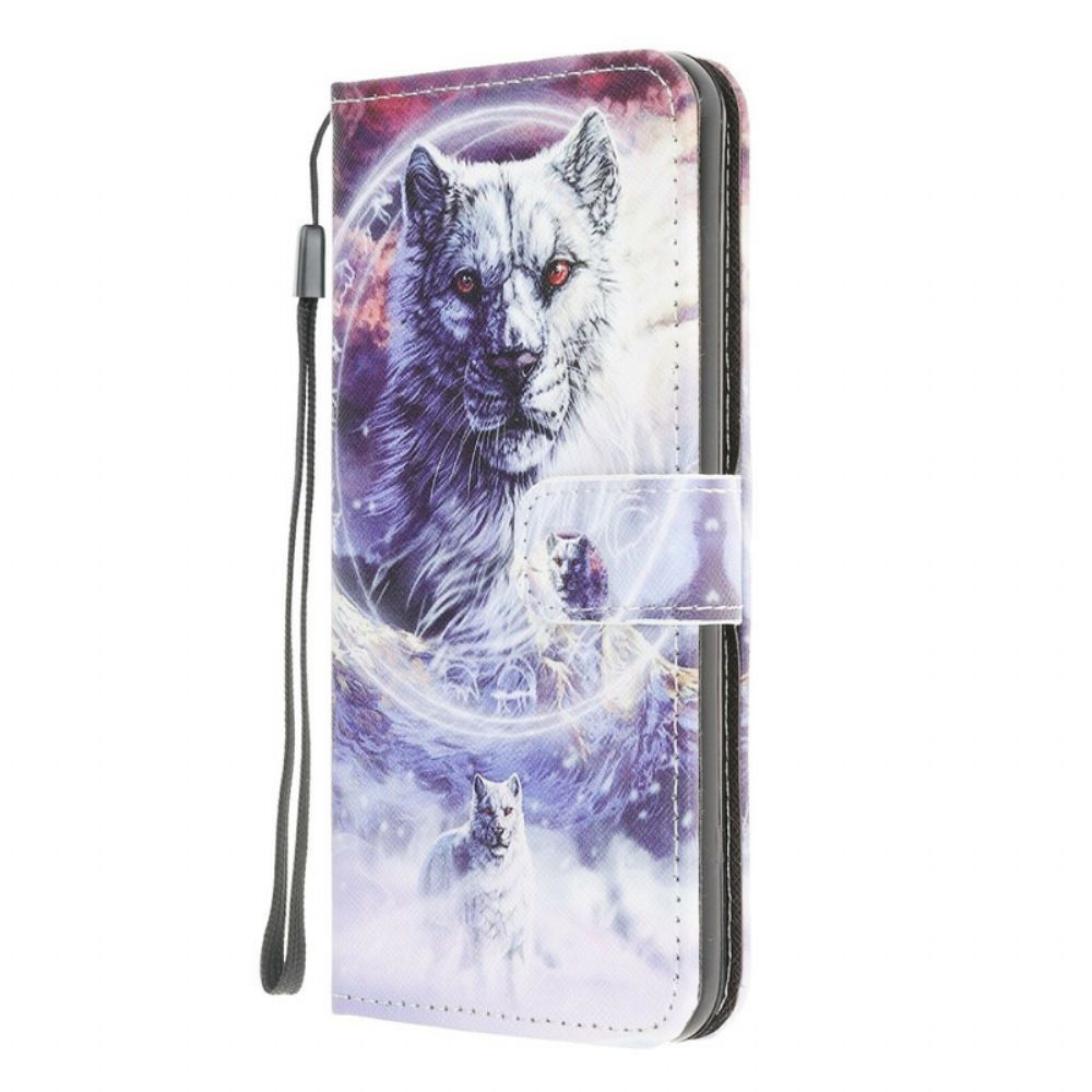 Flip Case Für Xiaomi Redmi 9 Winterwolf Mit Lanyard