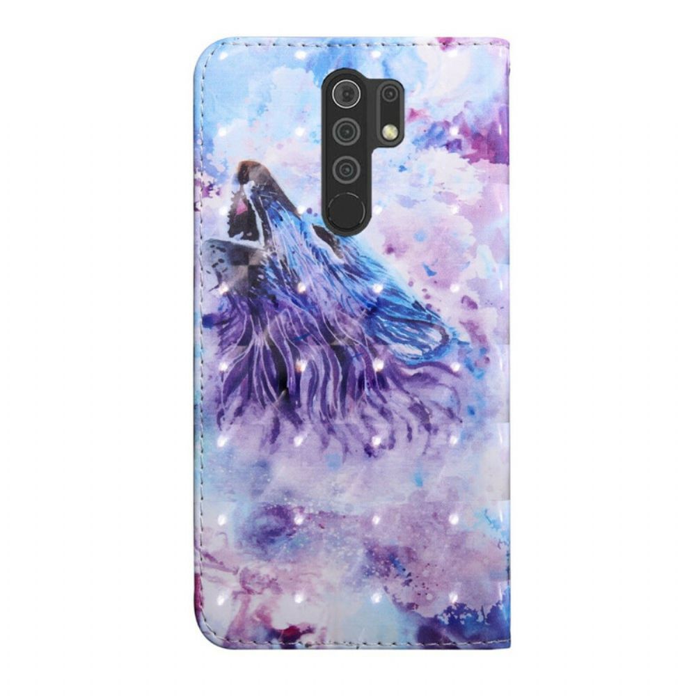 Lederhüllen Für Xiaomi Redmi 9 Aquarell Wolf