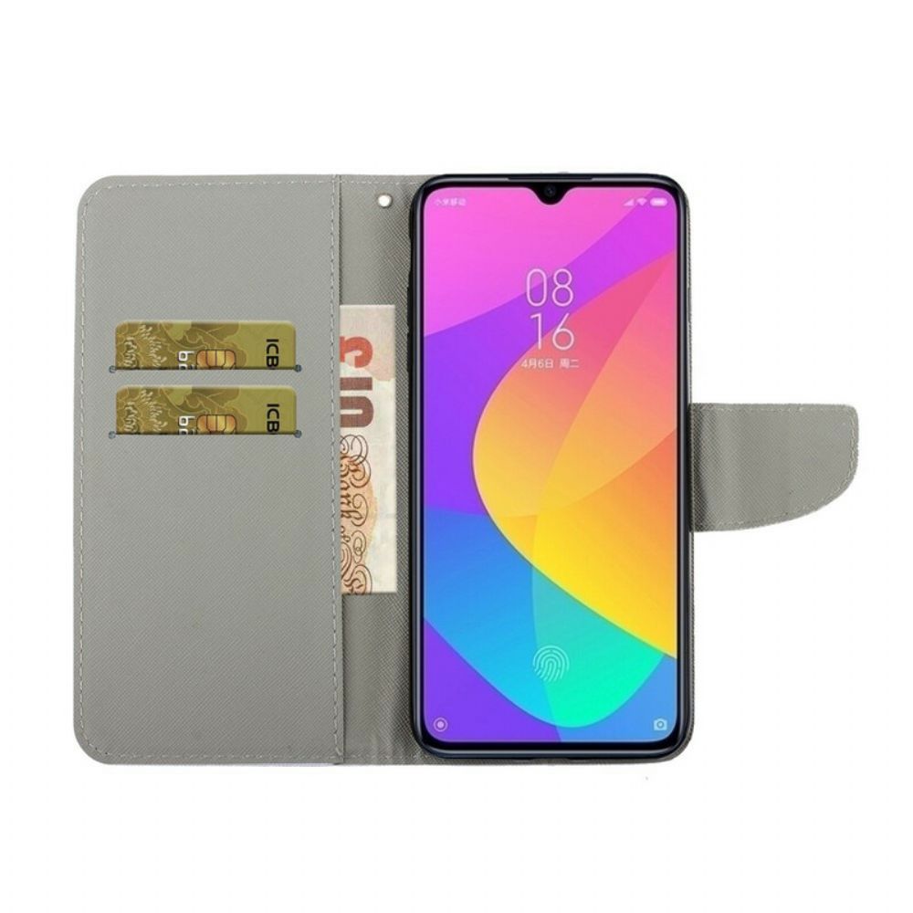 Lederhüllen Für Xiaomi Redmi 9 Mit Kordel Bunte Riemenblumen