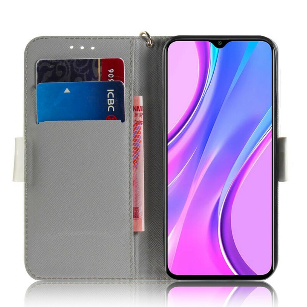 Lederhüllen Für Xiaomi Redmi 9 Mit Kordel Tanga-blumenzweig