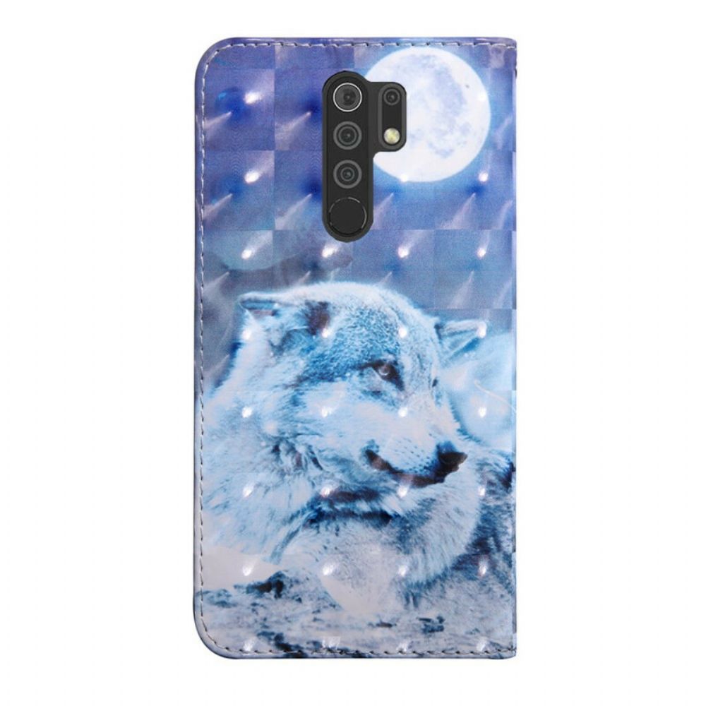 Lederhüllen Für Xiaomi Redmi 9 Mondscheinwolf