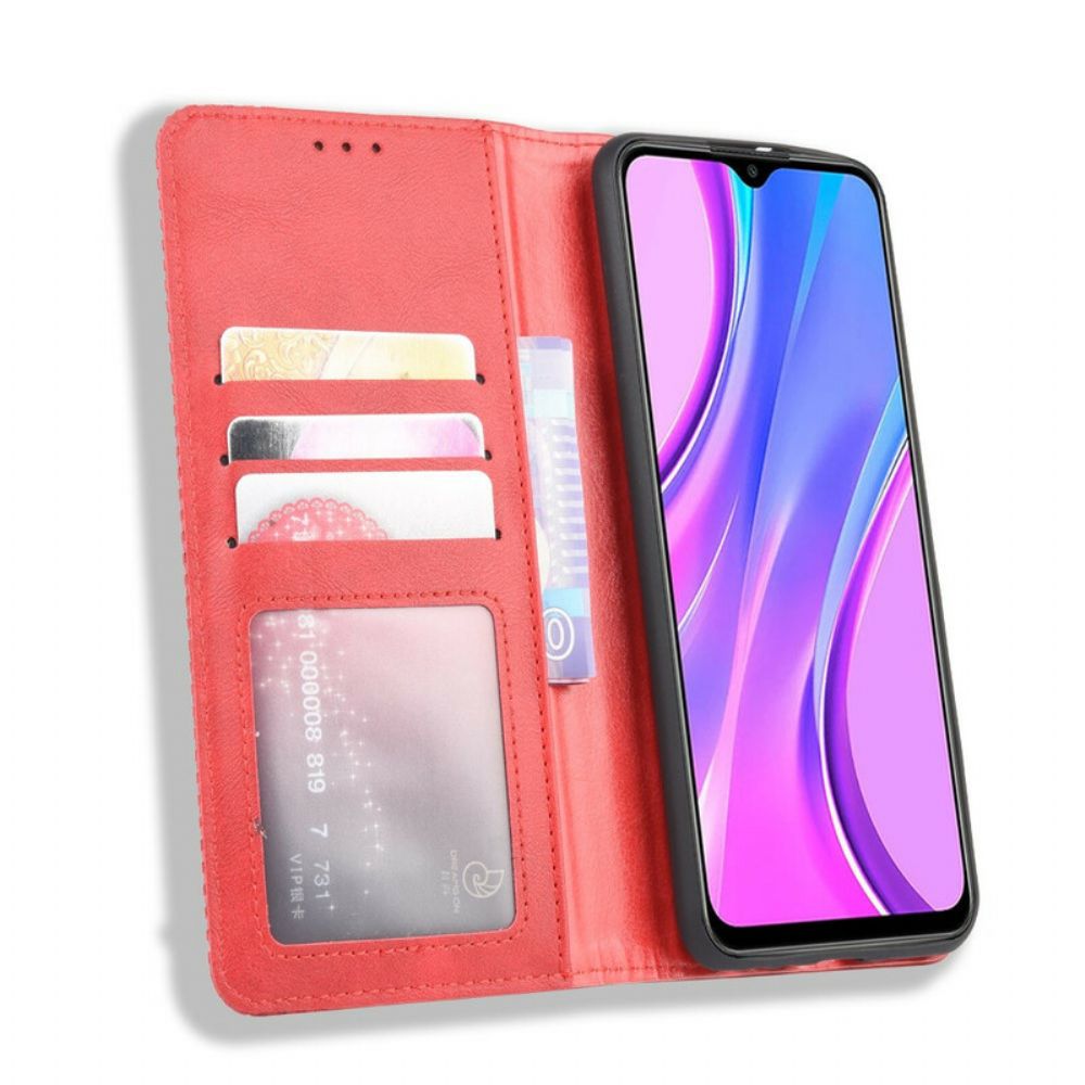 Schutzhülle Für Xiaomi Redmi 9 Flip Case Stilisierter Vintage-ledereffekt