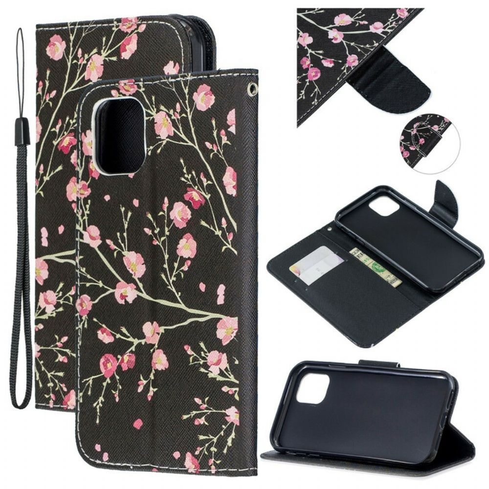 Flip Case Für iPhone 12 Mini Mit Kordel Atemberaubende Riemenblumen