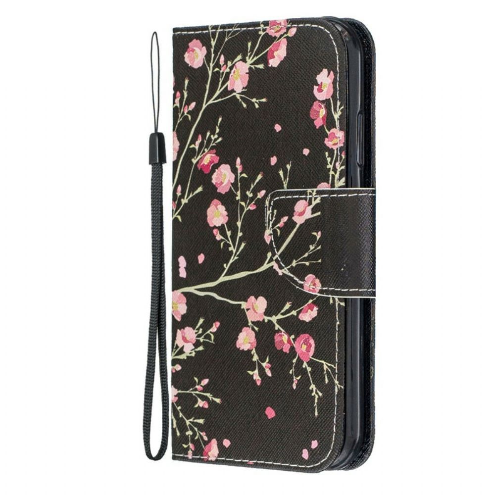 Flip Case Für iPhone 12 Mini Mit Kordel Atemberaubende Riemenblumen