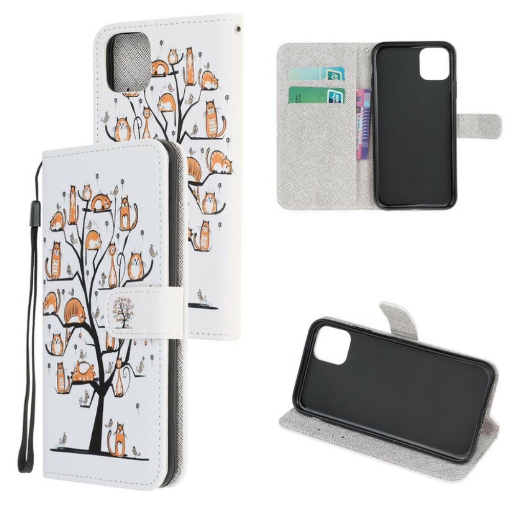 Flip Case Für iPhone 12 Mini Mit Kordel Funky Katzen Mit Riemen