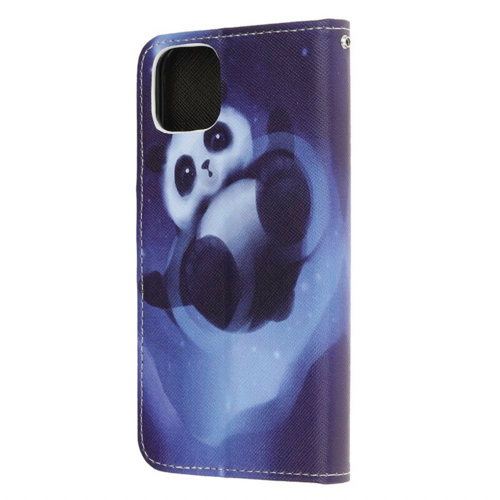 Lederhüllen Für iPhone 12 Mini Mit Kordel Tanga Space Panda