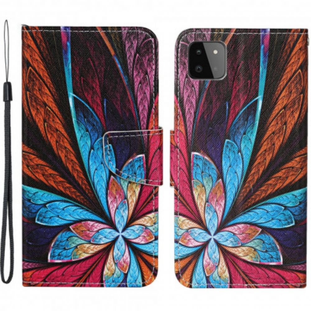 Flip Case Für Samsung Galaxy A22 5G Bunte Blätter Mit Lanyard