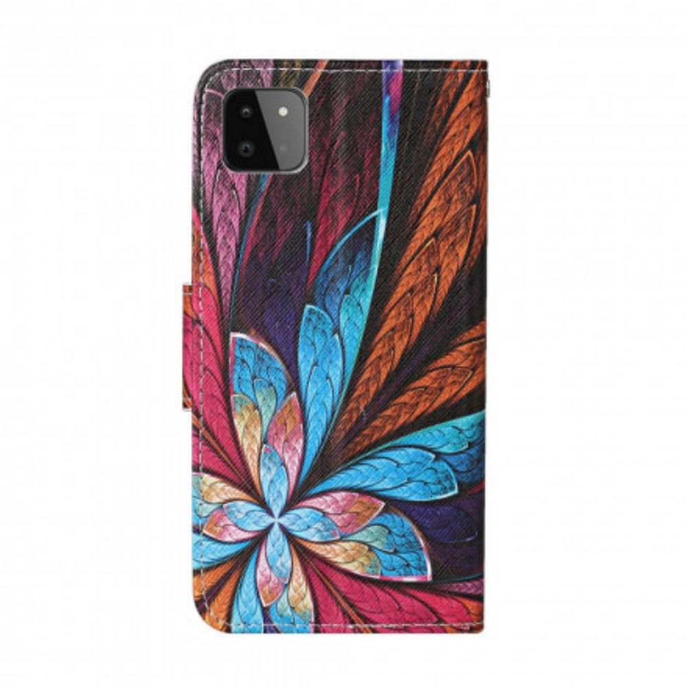 Flip Case Für Samsung Galaxy A22 5G Bunte Blätter Mit Lanyard