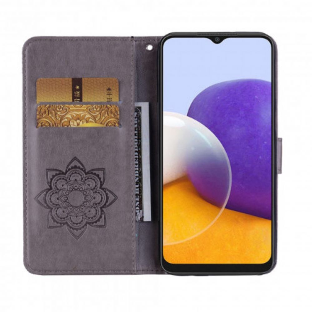 Flip Case Für Samsung Galaxy A22 5G Eulen-mandala Und Lanyard