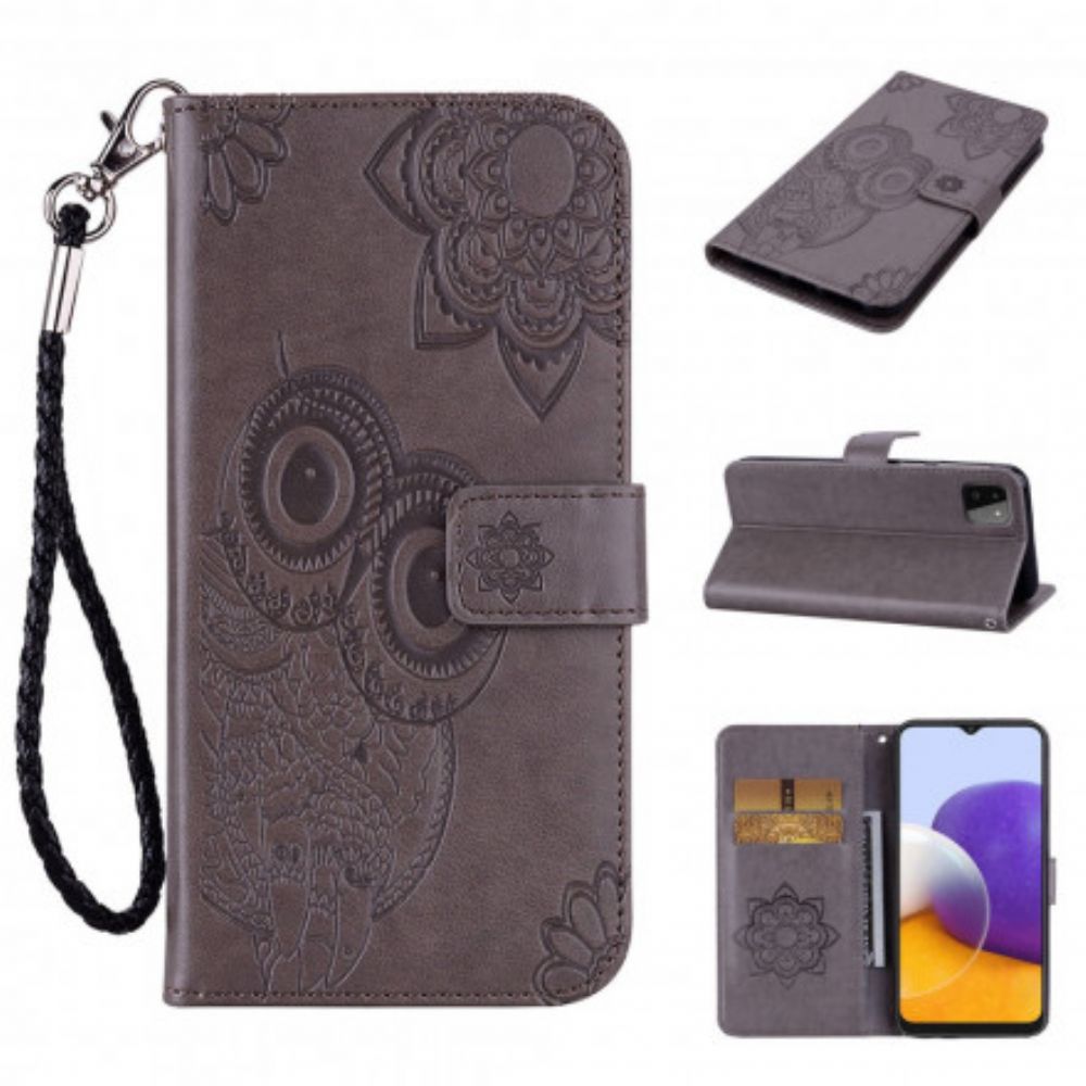 Flip Case Für Samsung Galaxy A22 5G Eulen-mandala Und Lanyard