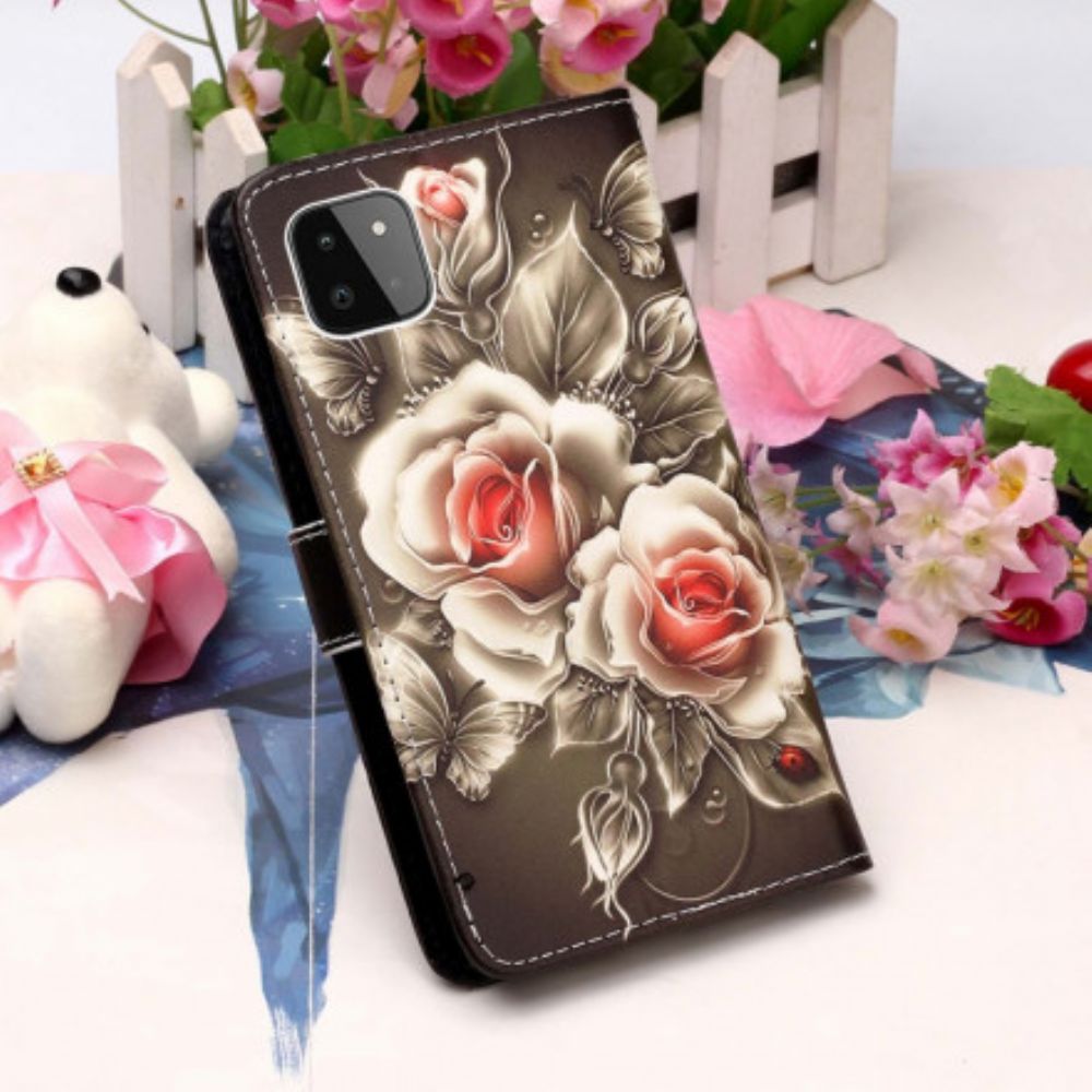 Flip Case Für Samsung Galaxy A22 5G Goldene Rosen