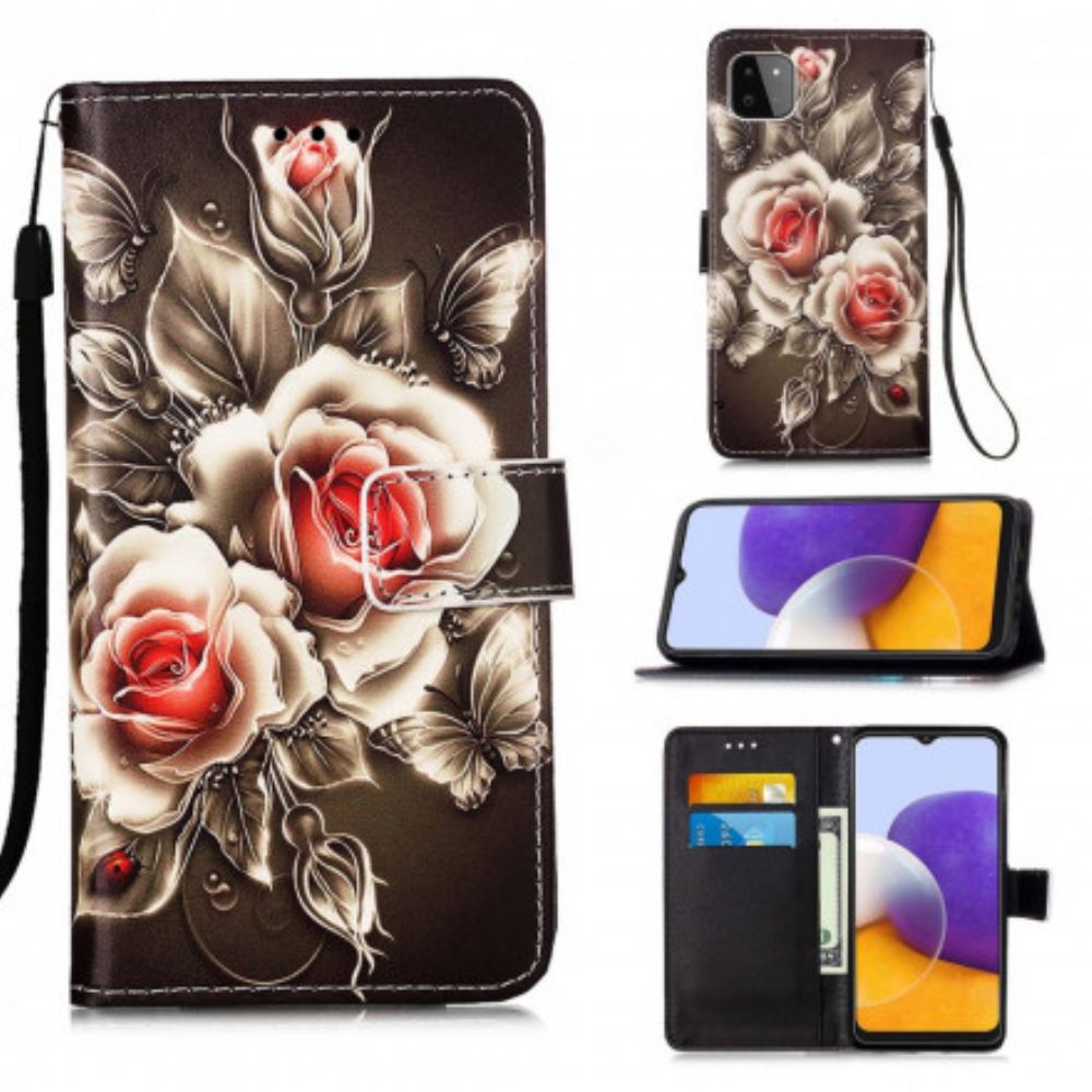 Flip Case Für Samsung Galaxy A22 5G Goldene Rosen