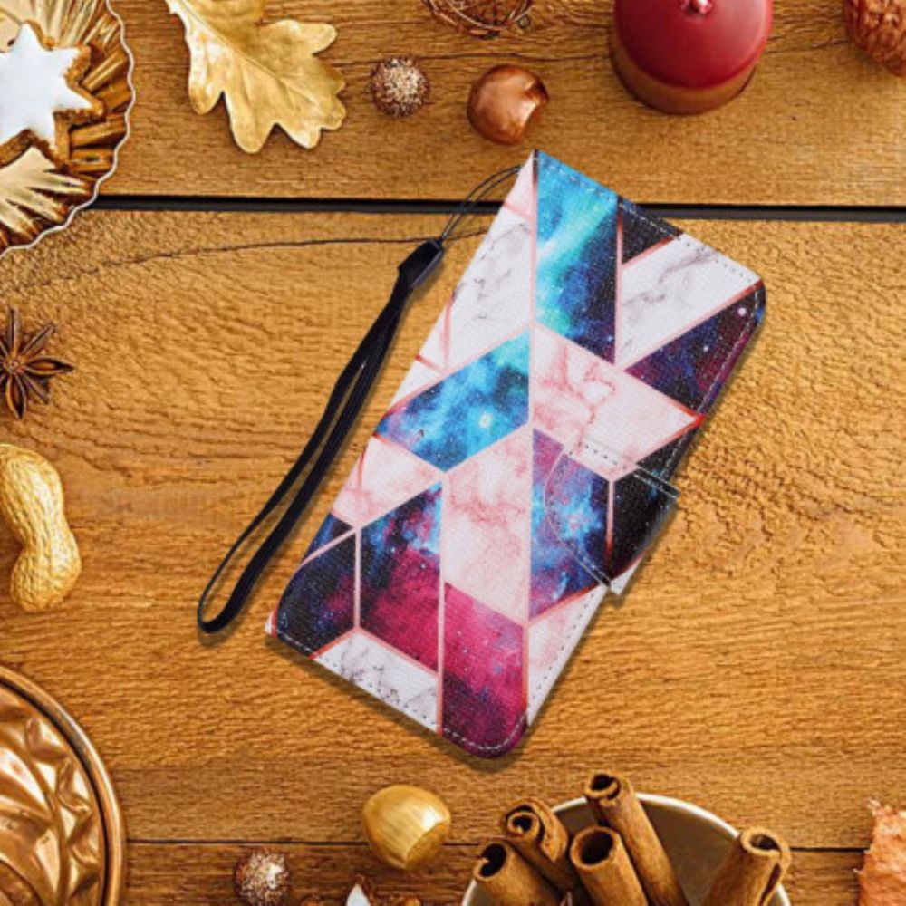 Flip Case Für Samsung Galaxy A22 5G Marmor Mit Riemen