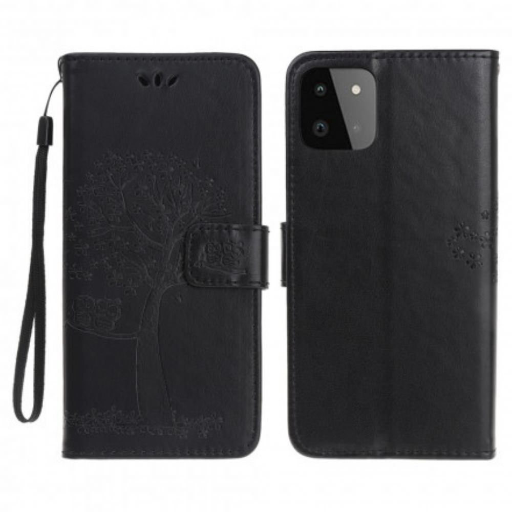 Flip Case Für Samsung Galaxy A22 5G Mit Kordel Baum Und Riemcheneulen