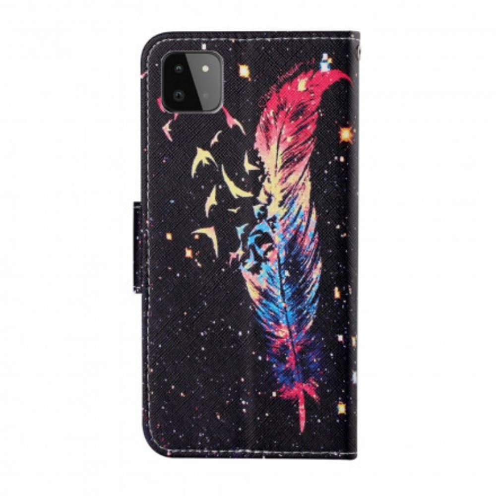 Flip Case Für Samsung Galaxy A22 5G Mit Kordel Bunte Riemenfeder