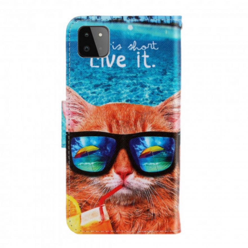 Flip Case Für Samsung Galaxy A22 5G Mit Kordel Katze Lebt Es Riemchen