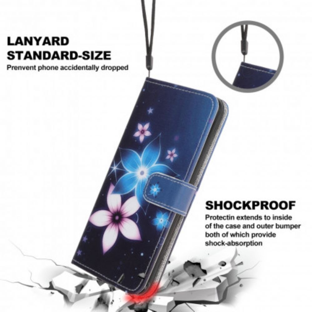 Flip Case Für Samsung Galaxy A22 5G Mit Kordel Mondblumenband