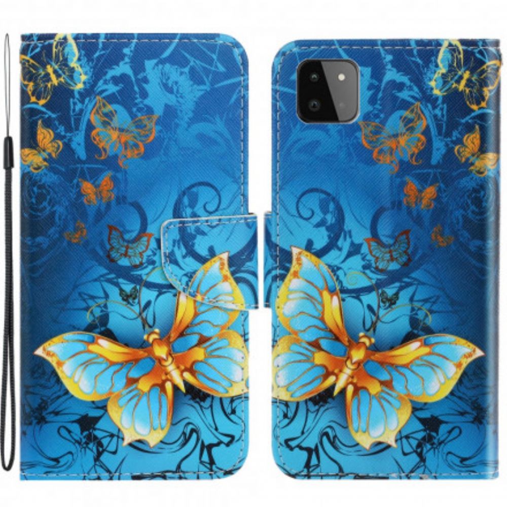 Flip Case Für Samsung Galaxy A22 5G Mit Kordel Schmetterlingsriemen Variationen