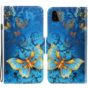 Flip Case Für Samsung Galaxy A22 5G Mit Kordel Schmetterlingsriemen Variationen