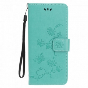 Flip Case Für Samsung Galaxy A22 5G Mit Kordel Tanga Schmetterlinge Und Blumen