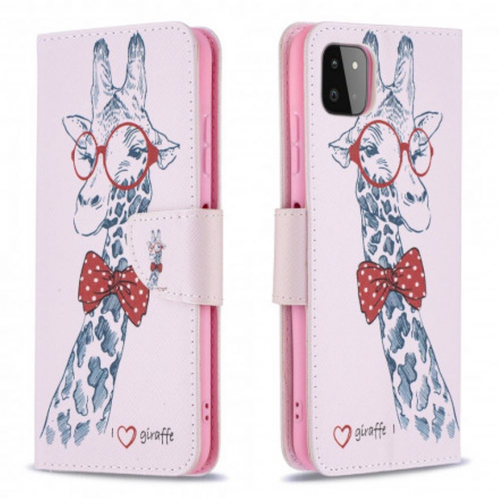 Flip Case Für Samsung Galaxy A22 5G Nerdige Giraffe