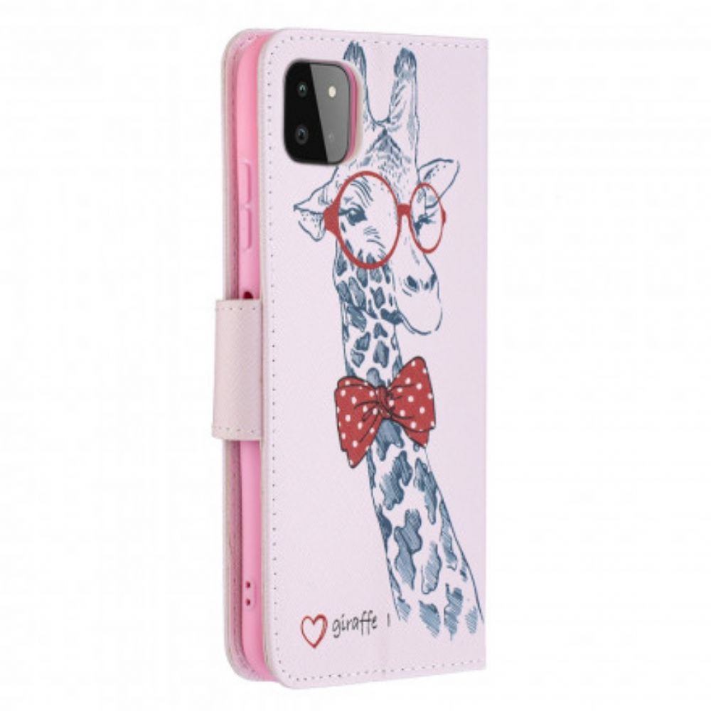 Flip Case Für Samsung Galaxy A22 5G Nerdige Giraffe