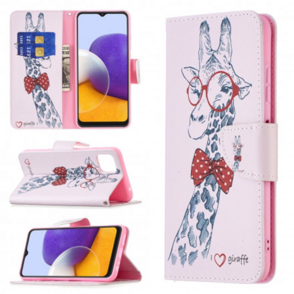 Flip Case Für Samsung Galaxy A22 5G Nerdige Giraffe