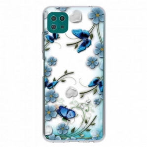 Handyhülle Für Samsung Galaxy A22 5G Transparente Retro-schmetterlinge Und Blumen