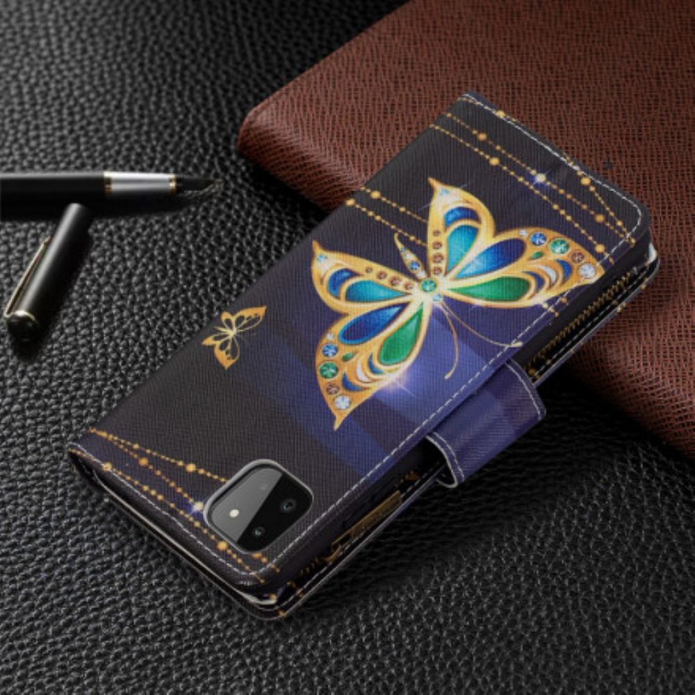 Lederhüllen Für Samsung Galaxy A22 5G Butterflies Art Reißverschlusstasche