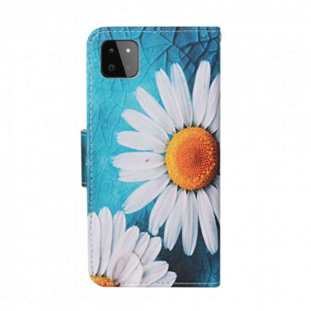 Lederhüllen Für Samsung Galaxy A22 5G Meisterhafte Blumen Mit Riemen