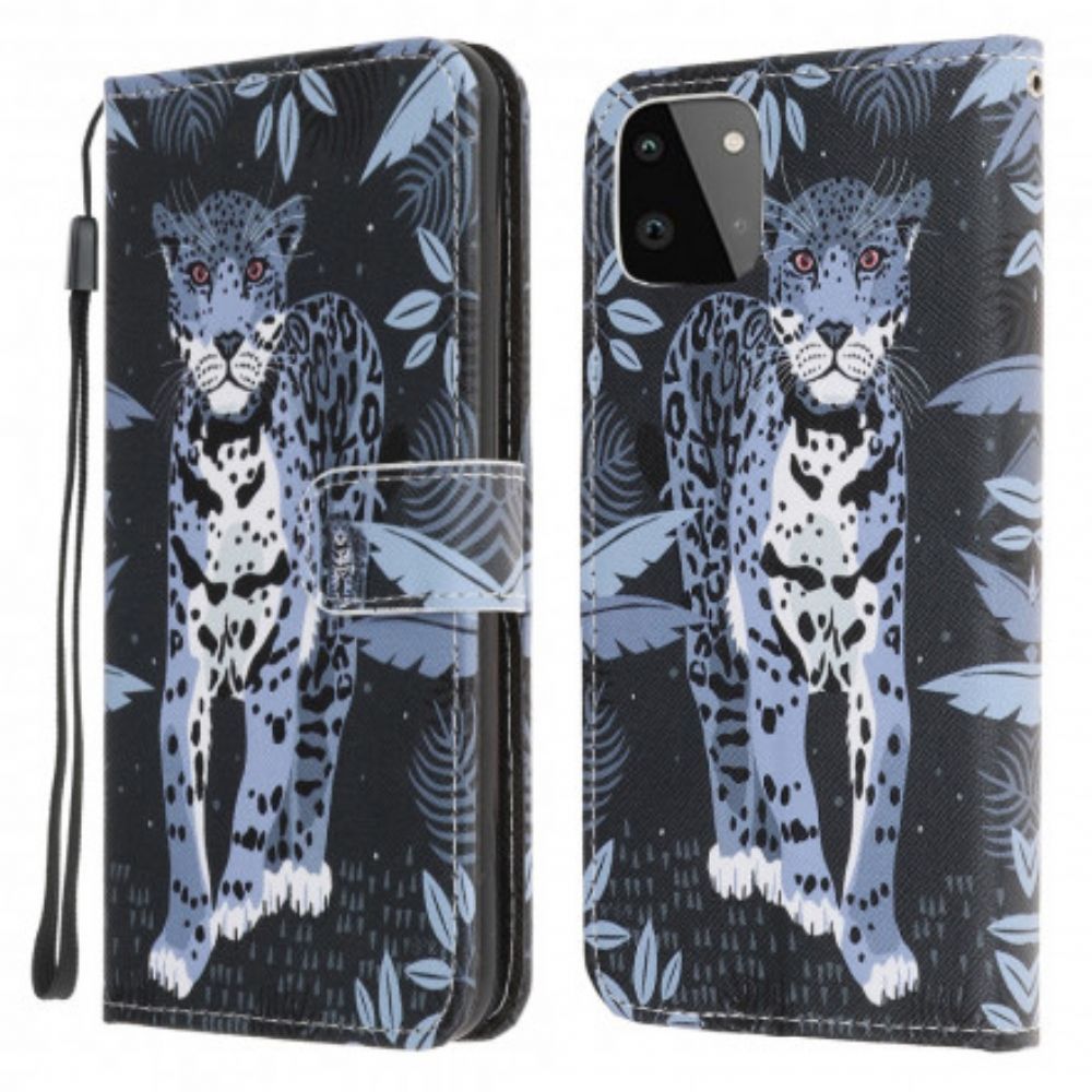 Lederhüllen Für Samsung Galaxy A22 5G Mit Kordel Tanga Leopard