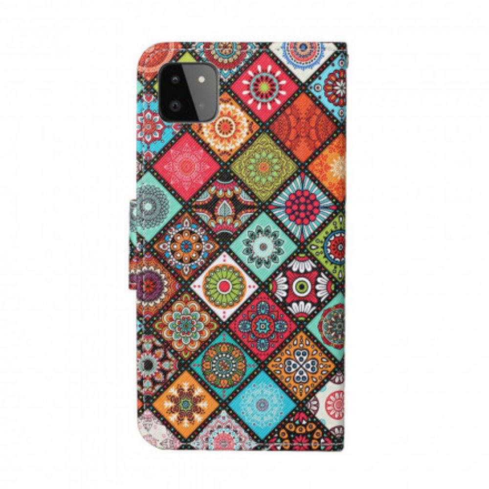 Lederhüllen Für Samsung Galaxy A22 5G Patchwork-mandalas Mit Lanyard