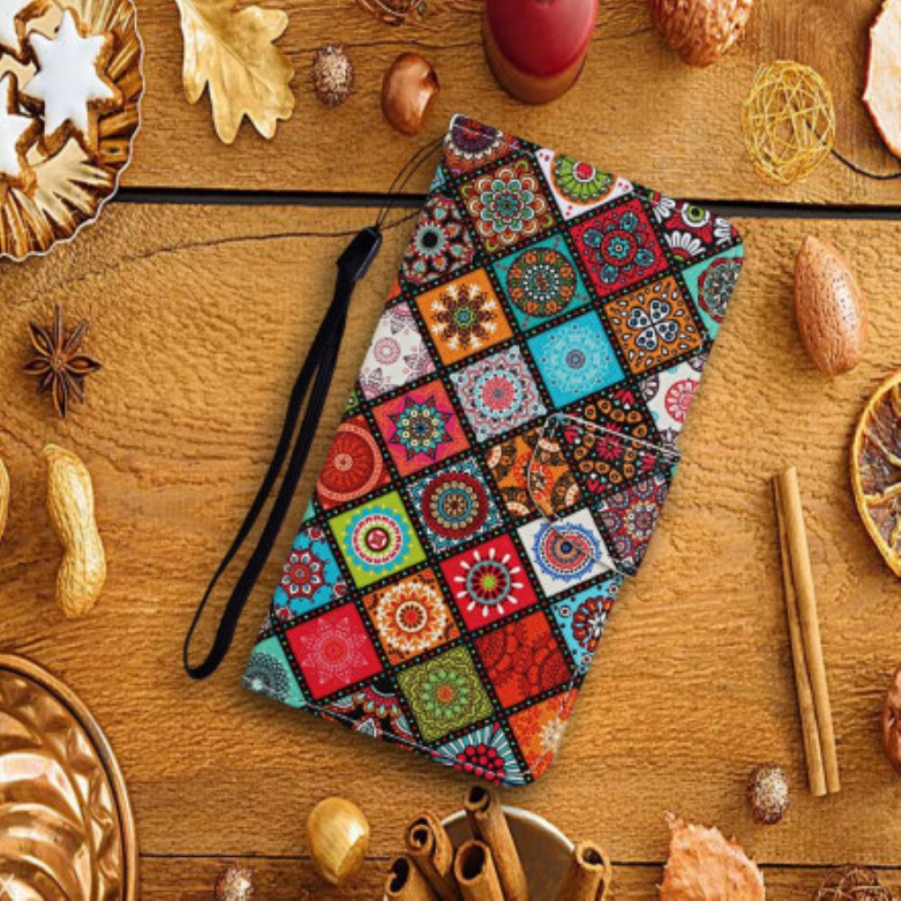 Lederhüllen Für Samsung Galaxy A22 5G Patchwork-mandalas Mit Lanyard