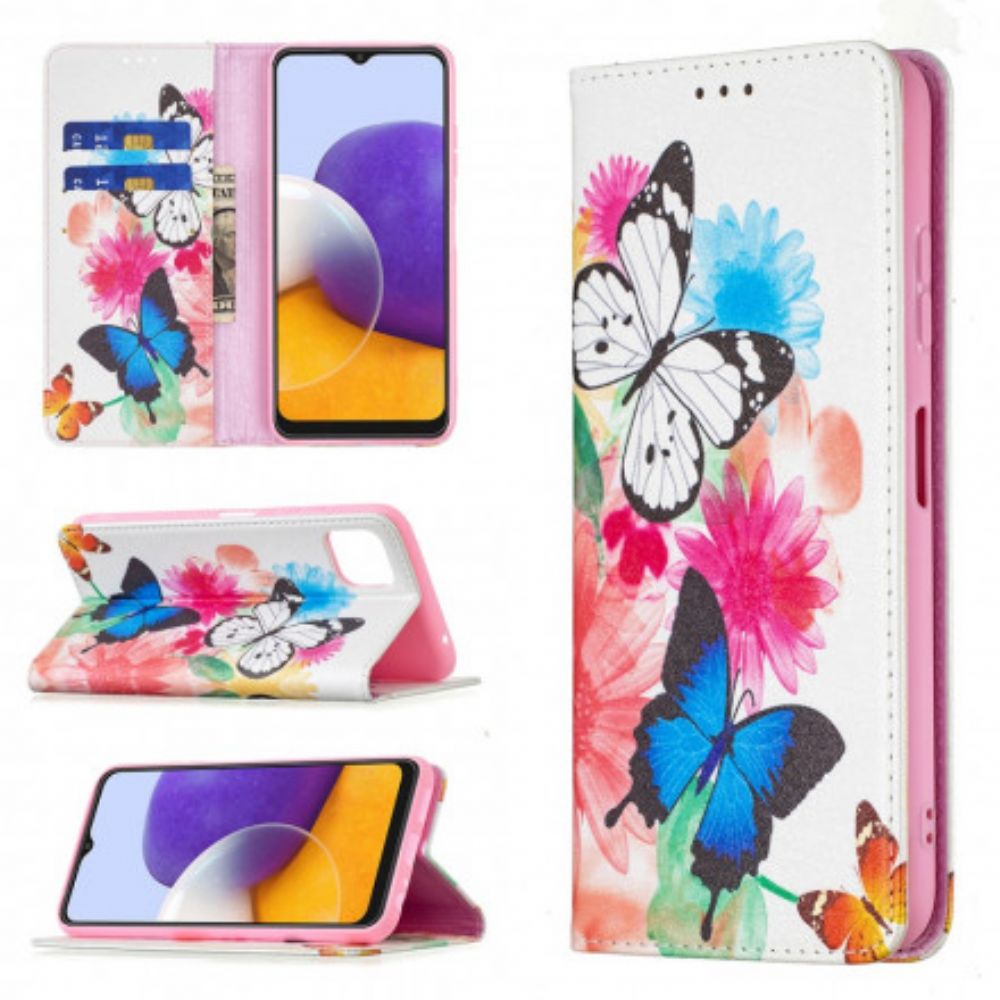 Schutzhülle Für Samsung Galaxy A22 5G Flip Case Bunte Schmetterlinge