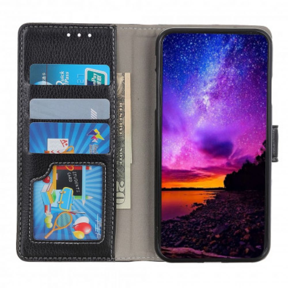 Flip Case Für Moto G9 Play Litchi Freiliegende Nähte